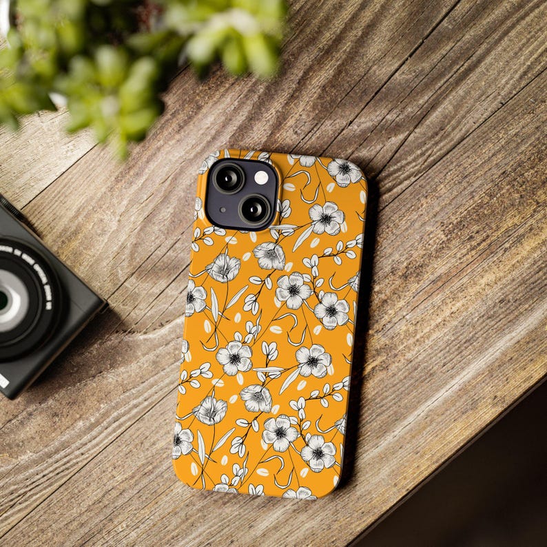 Hand-Drawn Floral Phone Case: Mustard Yellow, Slim Fit image 17