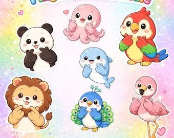 Kawaii Animal Finger Heart Bundle: 80+ Korean Illustrations (Digital Download)
