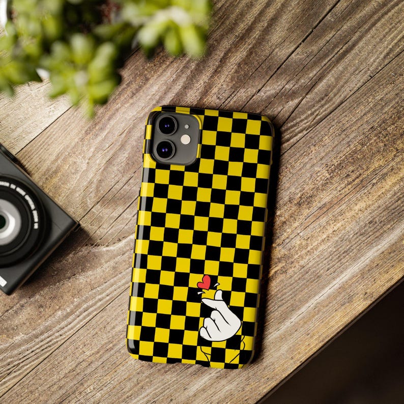 Yellow Black Checkerboard Phone Case - Slim, Glossy, Lightweight image 5