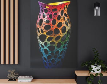 Kleurrijke vaas abstracte kunst canvasprint, modern interieur, levendige muurkunst, perfect om cadeau te doen, woonkamer of kantoor