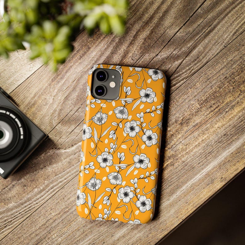 Hand-Drawn Floral Phone Case: Mustard Yellow, Slim Fit image 5