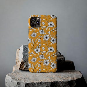 Hand-Drawn Floral Phone Case: Mustard Yellow, Slim Fit image 13
