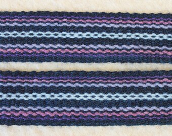 Sash, Blue and Purple Handwoven Wool, Strap for Historic Costume, Medieval or Fur Trade Era, SCA