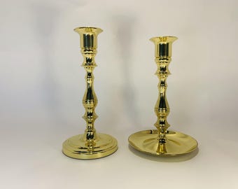 Set of 2 Baldwin Mismatched Heavy Brass Candleholders