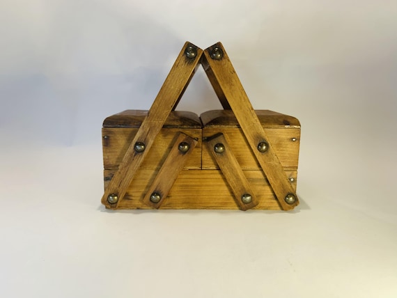 Small Wooden Accordion Sewing Box