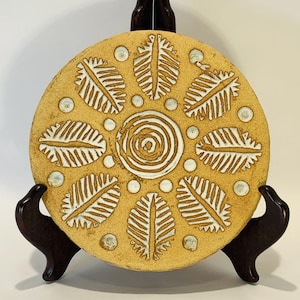 Vintage MCM Los Artesanos Puerto Rico Trivet or Wall Plaque, Sgraffito Pottery Studio Art