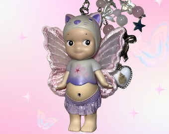 Llavero personalizado de Sonny Angel: dije de figura de gato calico kawaii, regalo de coleccionista, accesorio para bolso.