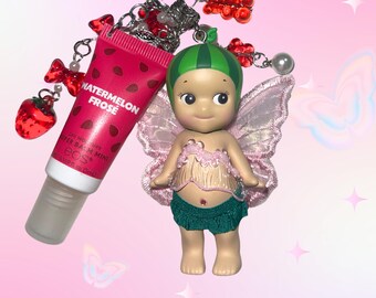 Authentic Sonny Angel Watermelon Lip Balm Keychain – Kawaii Fairy Charm Accessory