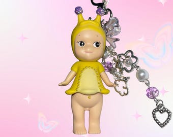 Bedazzled Custom Sonny Angel Keychain- Snail Kawaii Figure Charm, Collector Gift, Bag Accessory