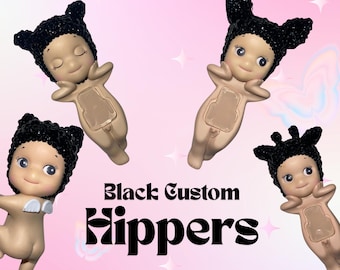 Hipper negro personalizado con pedrería – Muñeca coleccionable hecha a mano