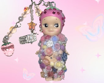 Handmade Flower Sonny Angel Keychain – Strawberry Figure Bag Accessory