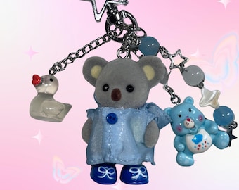 Calico Critters Outback Koala Baby Keychain – Raincoat Figure Charm, Kawaii Bag Accessory