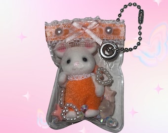 Calico Critter Custom Keychain- Baby Mouse Kawaii Figure Charm, Collector Gift, Bag Accessory