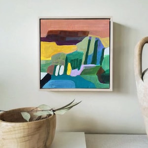 Original Abstract Landscape Painting: Acrylic Art on Wood