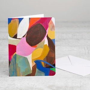 Abstract Art Greeting Card: Colorful Blank Note Card with Gold Seal