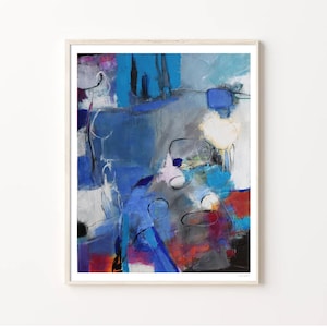 Blue Expressionist Abstract Art Print 8x10 Signed Archival Painting Modern Colorful Contemporary Decor for Home or Studio