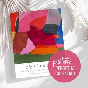 Calendário perpétuo abstrato para impressão, planejador digital, download instantâneo, tamanho carta, minimalista, arte de parede para escritório, organizador de eventos de aniversário