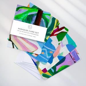 Juego de tarjetas de felicitación Paradise Art con diseños florales tropicales de playa y mediterráneos, tarjetas en blanco, papelería hecha a mano para toda ocasión.