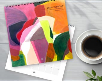Calendario de arte abstracto cuadrado 2026-27 / Planificador anual colorido