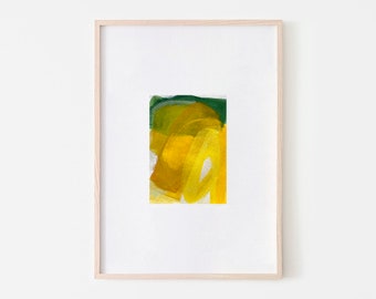 Original abstract painting on paper, 5 x 7 in, colorful, yellow, affordable wall art for home, office decor, gift