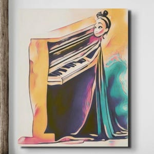 Girl Playing Piano Canvas Wall Art, Music Room Decor, Musical Wall Hanging, Gift for Pianist, Musician, Music Canvas Wall Art