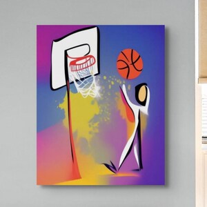 Giocatrice di basket - Decorazione murale sportiva, decorazione per cameretta, regalo per atlete, amante del basket, ritratto in bianco e nero, decorazione murale su tela