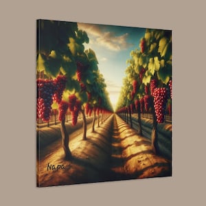 Large Canvas Napa Grape Vines Vineyard Morning Sun Canvas Art, Stretched Wall Art, Matte Poster, Home Decor, Gift for Wine Lovers,