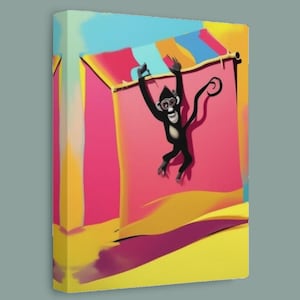 Monkey Hanging on Monkey Bars, Wildlife Art, Jungle Theme Decor, Nature Lover Gift, Home Wall Art, Canvas Wall Decor