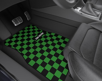 Black/Green Checkered Car Mats | Custom Vehicle Accessories | Car Decor | Auto Gifts