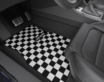 Black/White Checkered Car Mats | Custom Vehicle Accessories | Car Decor | Auto Gifts
