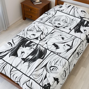 Peluche en velours côtelé Manga Strip | Couverture d'anime | Couverture en peluche Manga | jeté de lit | Couverture d'anime kawaii