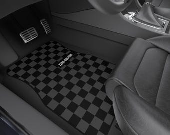 Black/Grey Checkered Car Mats | Custom Vehicle Accessories | Car Decor | Auto Gifts