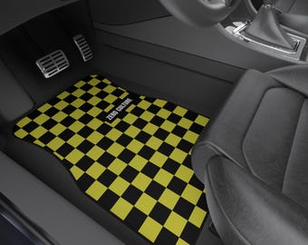 Black/Yellow Checkered Car Mats | Custom Vehicle Accessories | Car Decor | Auto Gifts
