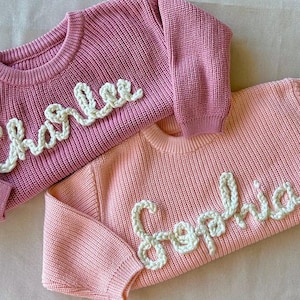 Personalized Baby Name Sweater|Customized Baby Gift|Hand-Embroidered Toddler Sweater|Customized Over-sized Knit Sweater|Baby Arrival Sweater