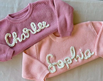 Personalized Baby Name Sweater|Customized Baby Gift|Hand-Embroidered Toddler Sweater|Customized Over-sized Knit Sweater|Baby Arrival Sweater