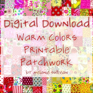Digitale download: Vintage stof schroot Patchwork warme kleuren