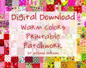Digital Download: Vintage Fabric Scrap Patchwork Warm Colors