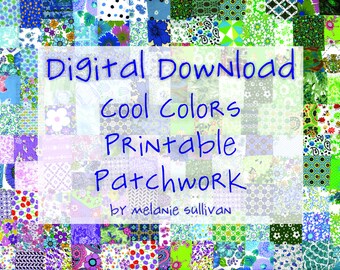 Digital Download: Vintage Fabric Scrap Patchwork Cool Colors
