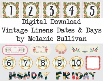 Vintage Linens Dates & Days Digital Printables