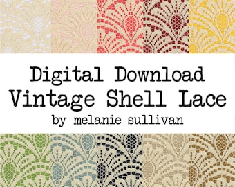 Digital Download: Vintage Shell Lace with Colored Backgrounds - Ten Colors