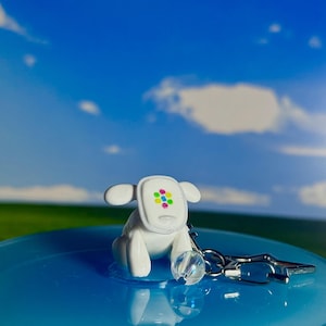 glossy idog keychain – handmade polymer clay retro pet, frutiger aero charm ‧₊