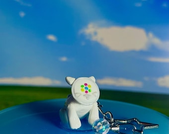 glossy icat keychain – handmade polymer clay retro pet, frutiger aero charm ‧₊