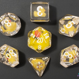Maximum Ducks Given | Rubber Ducks Inside Clear Resin Dice Set (7) | Dungeons and Dragons (DnD)