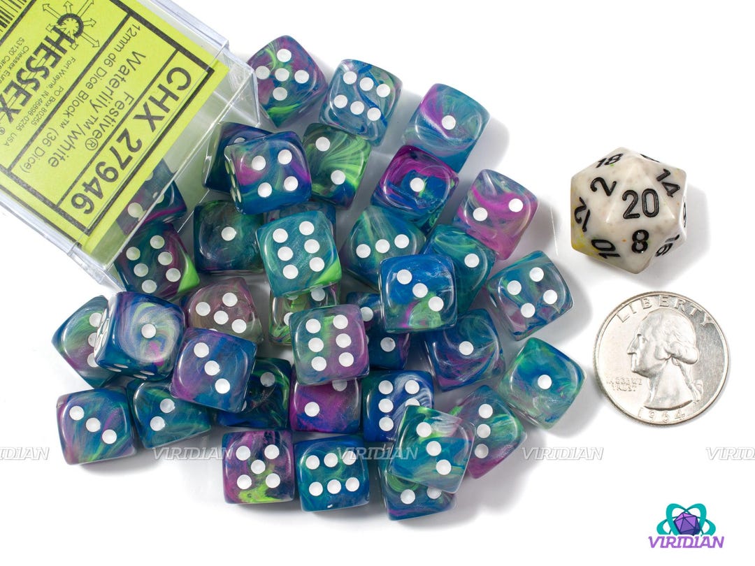 Chessex Gemini Würfel-Set – 12mm D6 Mit Punkten, 36 Würfel In Lila-Stahl Mit Weiß, Für Brettspiele & Rollenspiele