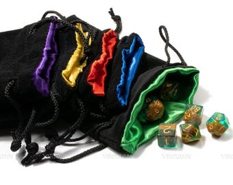 Premium Velvet Dice Bags | Black Velvet with Satin Lining | Pouch D&D Storage