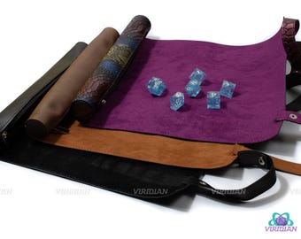 Rolling Mat: Traditional Styles | Foldable TPU Mat with Zippered Dice Storage | Faux Leather Rolling Mat