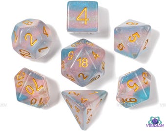Sparkly Trans Pride | Shiny Blue, Pink, White, Glittery Transgender Flag | LGBTQ+ Themed Dice Set (7)