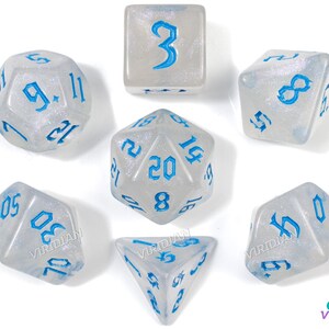 Silver Skies | Glittery White-Grey & Light Blue | Acrylic Dice Set (7)