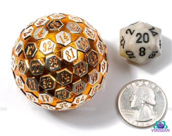 Orange & Silver D100 | Giant Metal Die (1) | Dungeons and Dragons, TTRPG