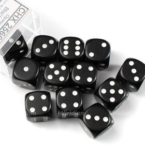 Opaque Black & White | D6 Block | Chessex Dice (12)